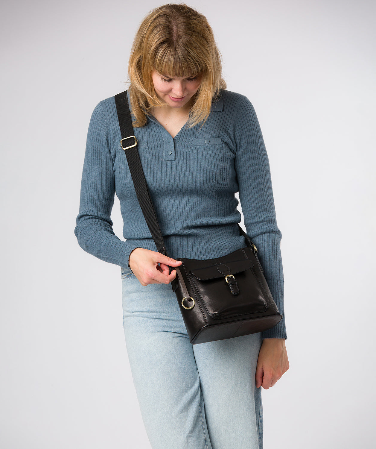 'Clementine' Black Leather Cross Body Bag