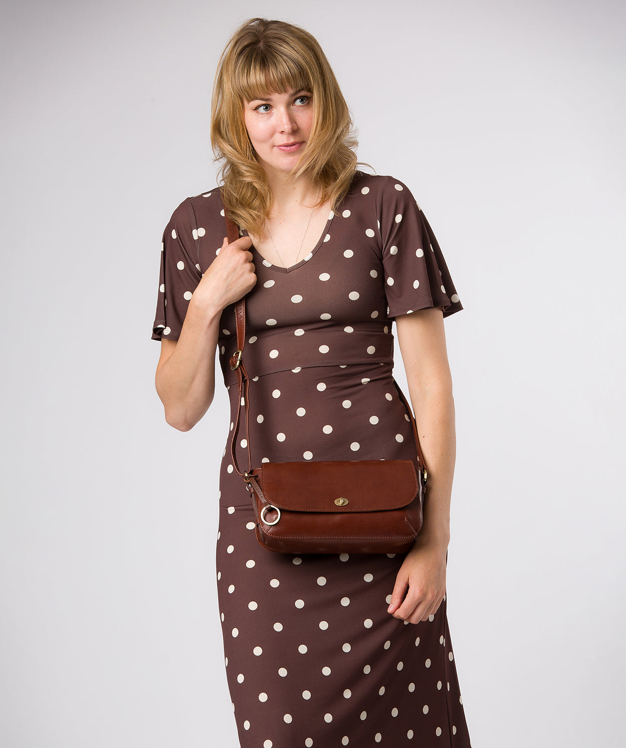'Odessa' Conker Brown Leather Cross Body Bag