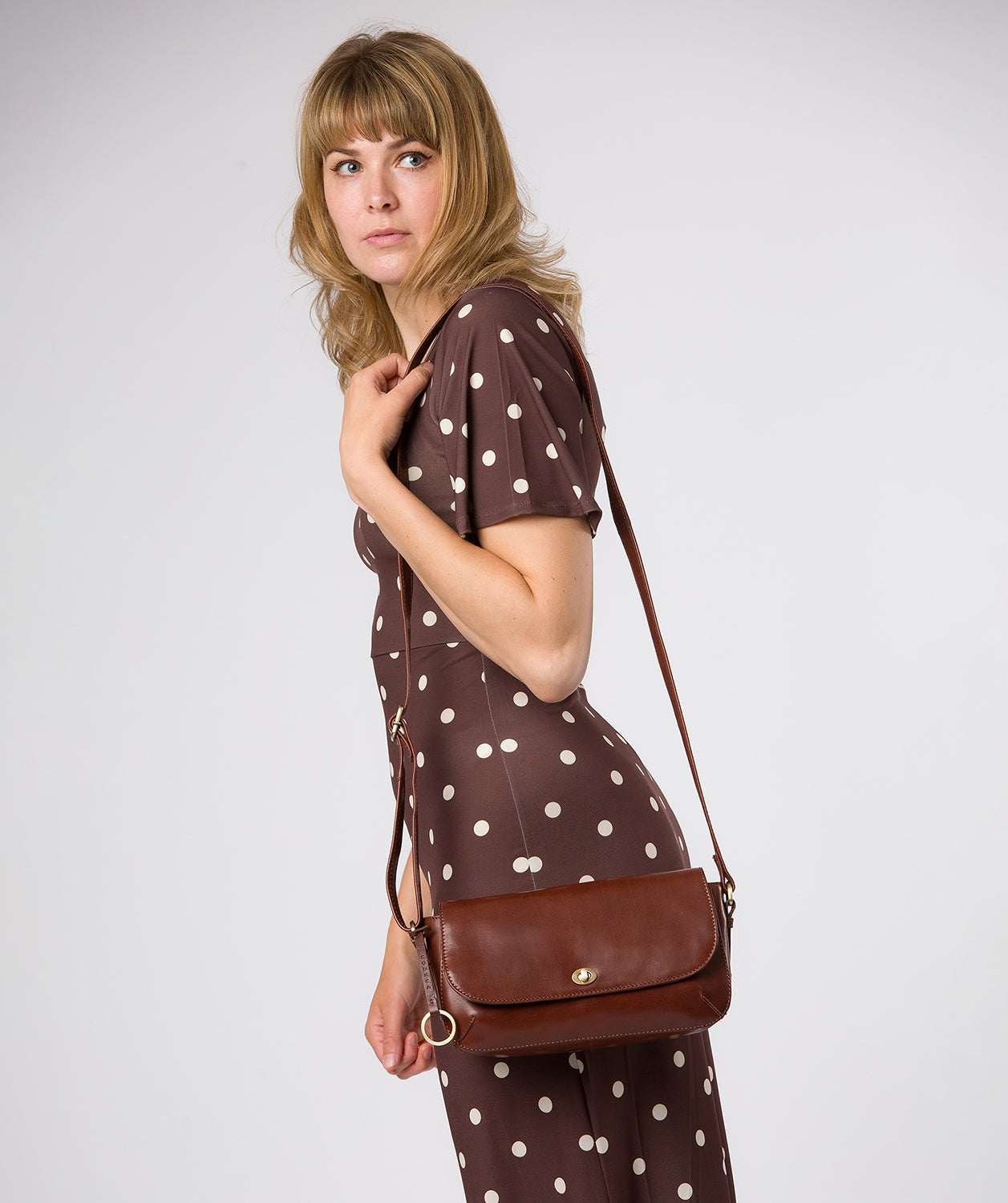 'Odessa' Conker Brown Leather Cross Body Bag