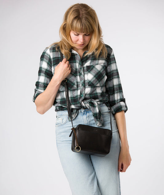 'Dahlia' Black Leather Cross Body Bag