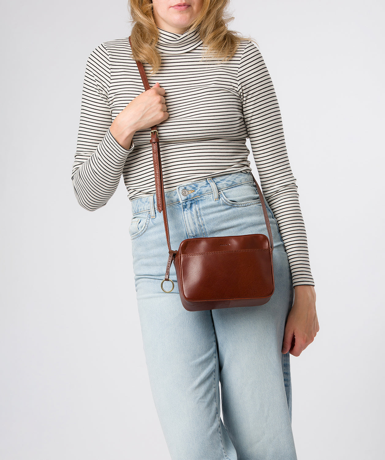 'Dahlia' Conker Brown Leather Cross Body Bag