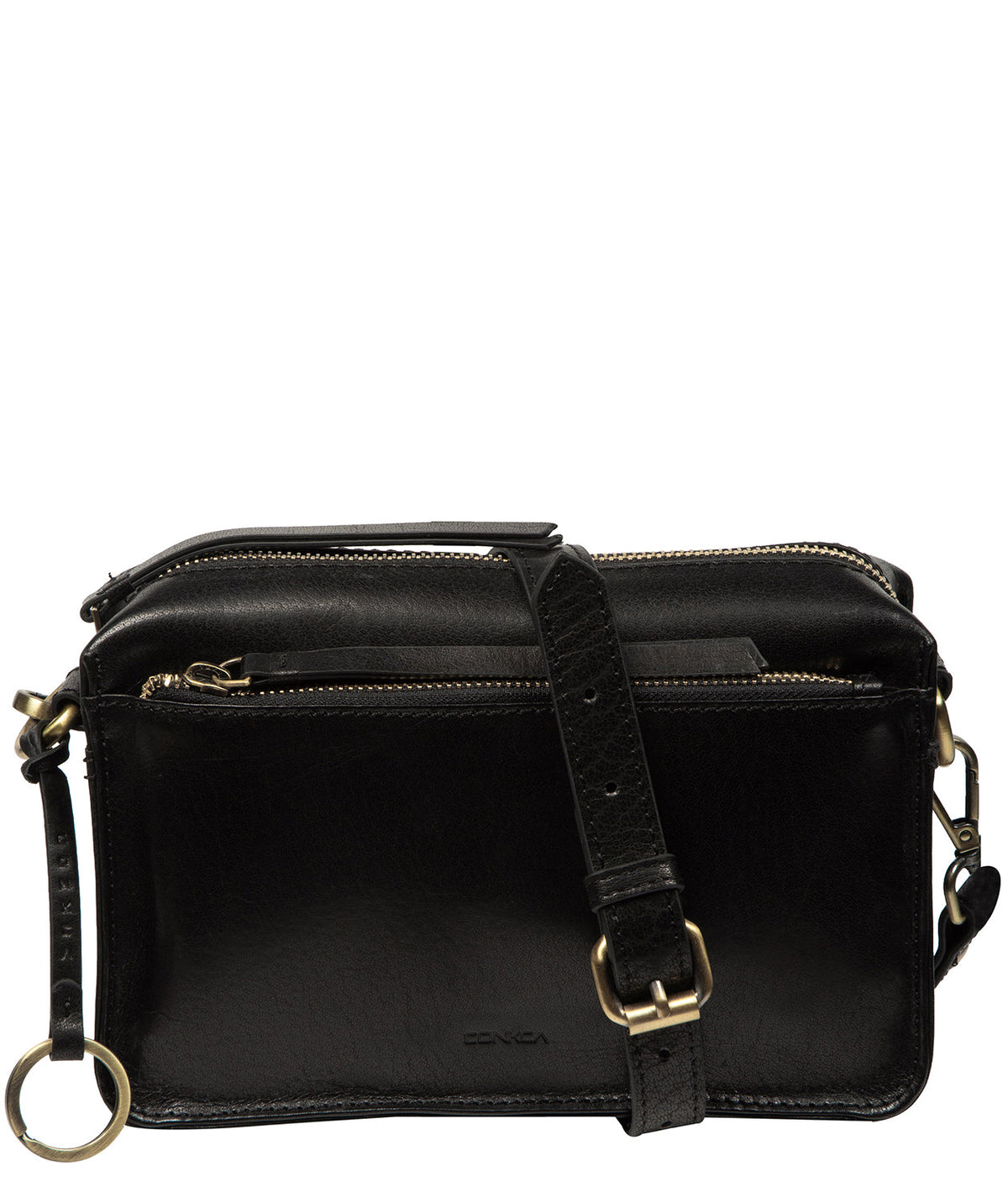Conkca London Azalea black leather crossbody bag front view