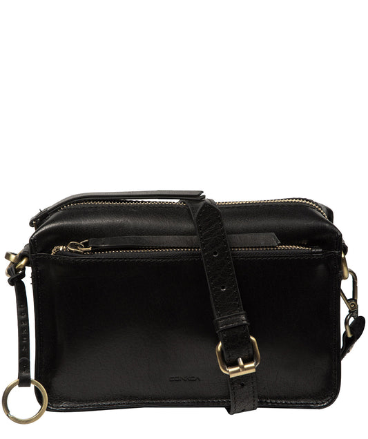 Conkca London Azalea black leather crossbody bag front view