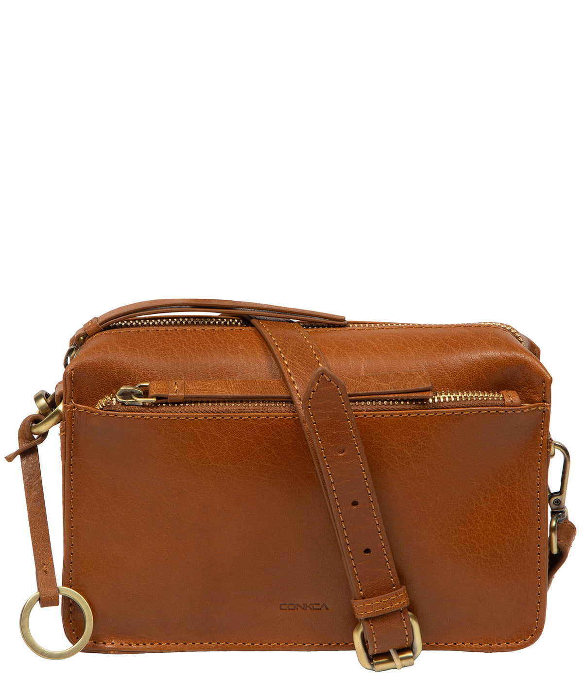 Azalea crossbody bag side profile with brass hardware