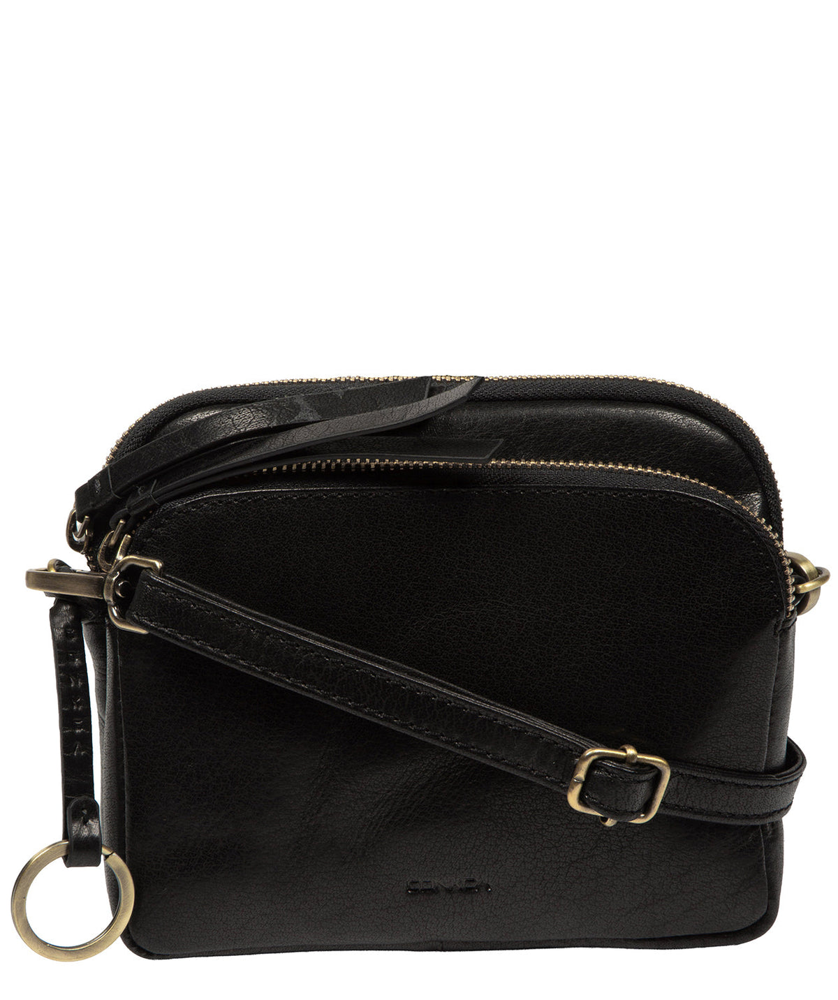 Conkca London Jay black leather crossbody bag front view