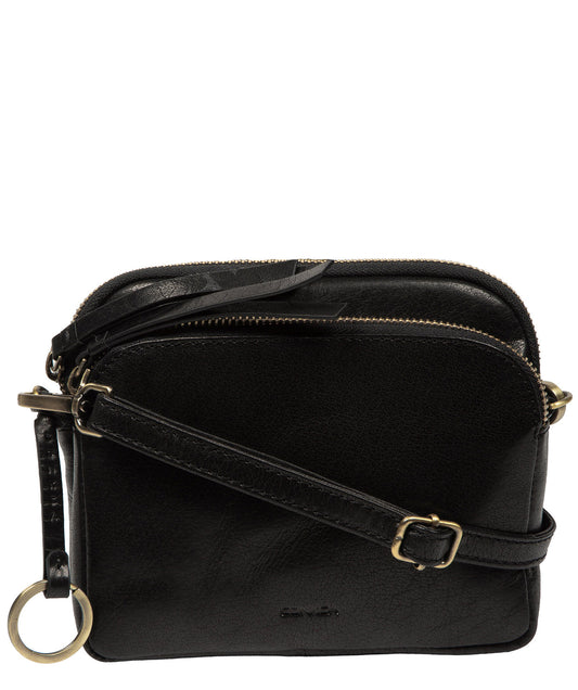 Conkca London Jay black leather crossbody bag front view