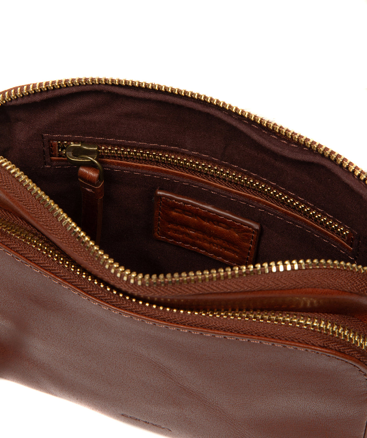 Conker Brown natural leather texture and brass hardware