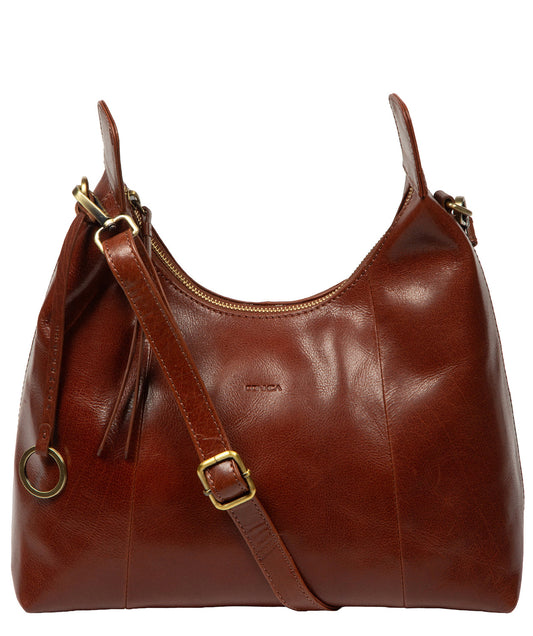 Conkca London Poppy leather shoulder bag conker brown front view
