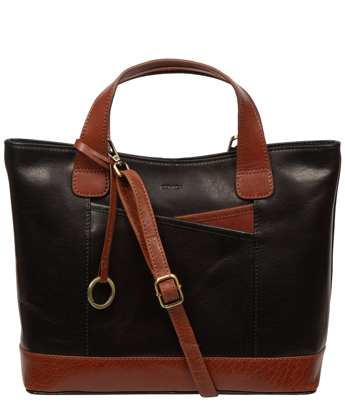 full body side angle showing dual handles and shoulder strap