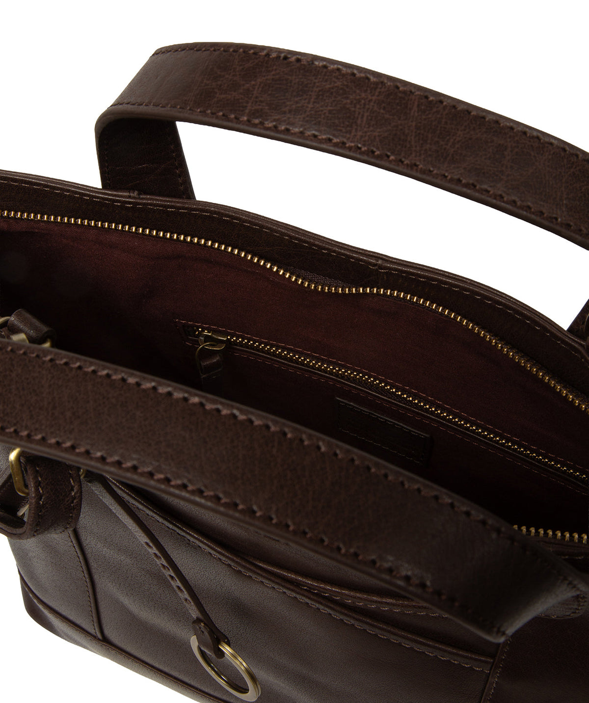 Rear slip pocket and brass hardware detail