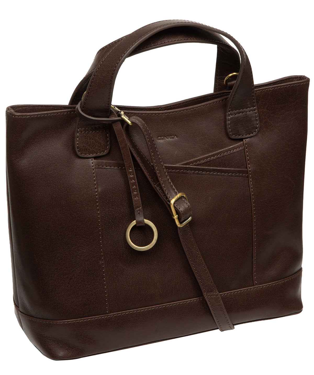 Dual leather handles and zip-over top closure