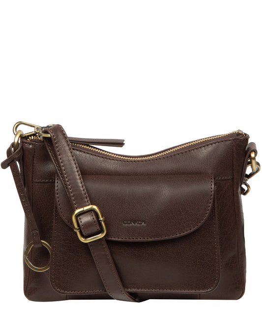 Conkca London Misty cocoa leather crossbody bag front view