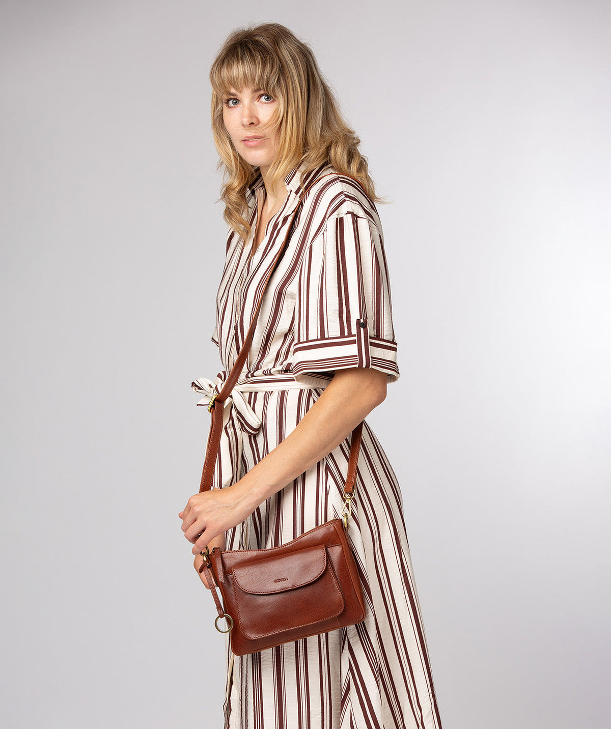 side profile showing natural leather texture and finish