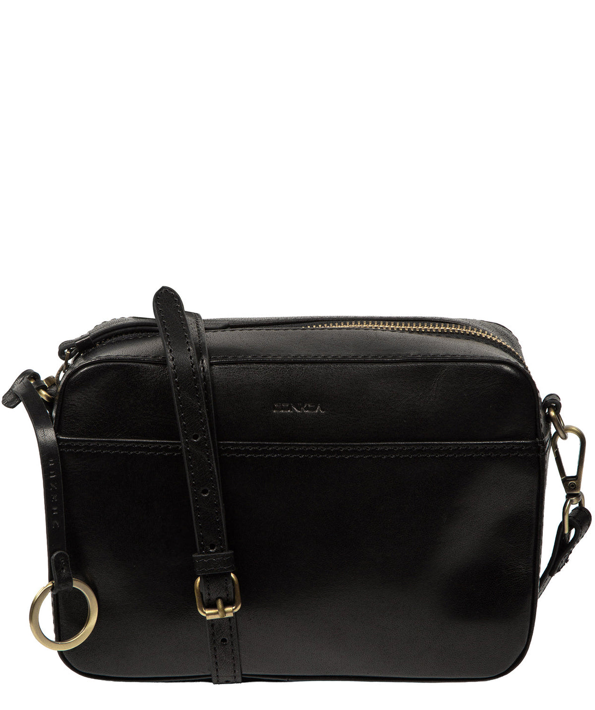 Conkca London Meadow black leather crossbody bag front view