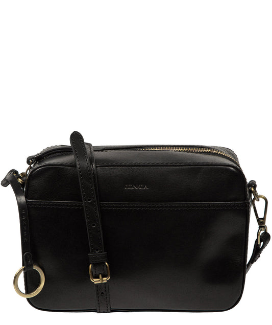 Conkca London Meadow black leather crossbody bag front view