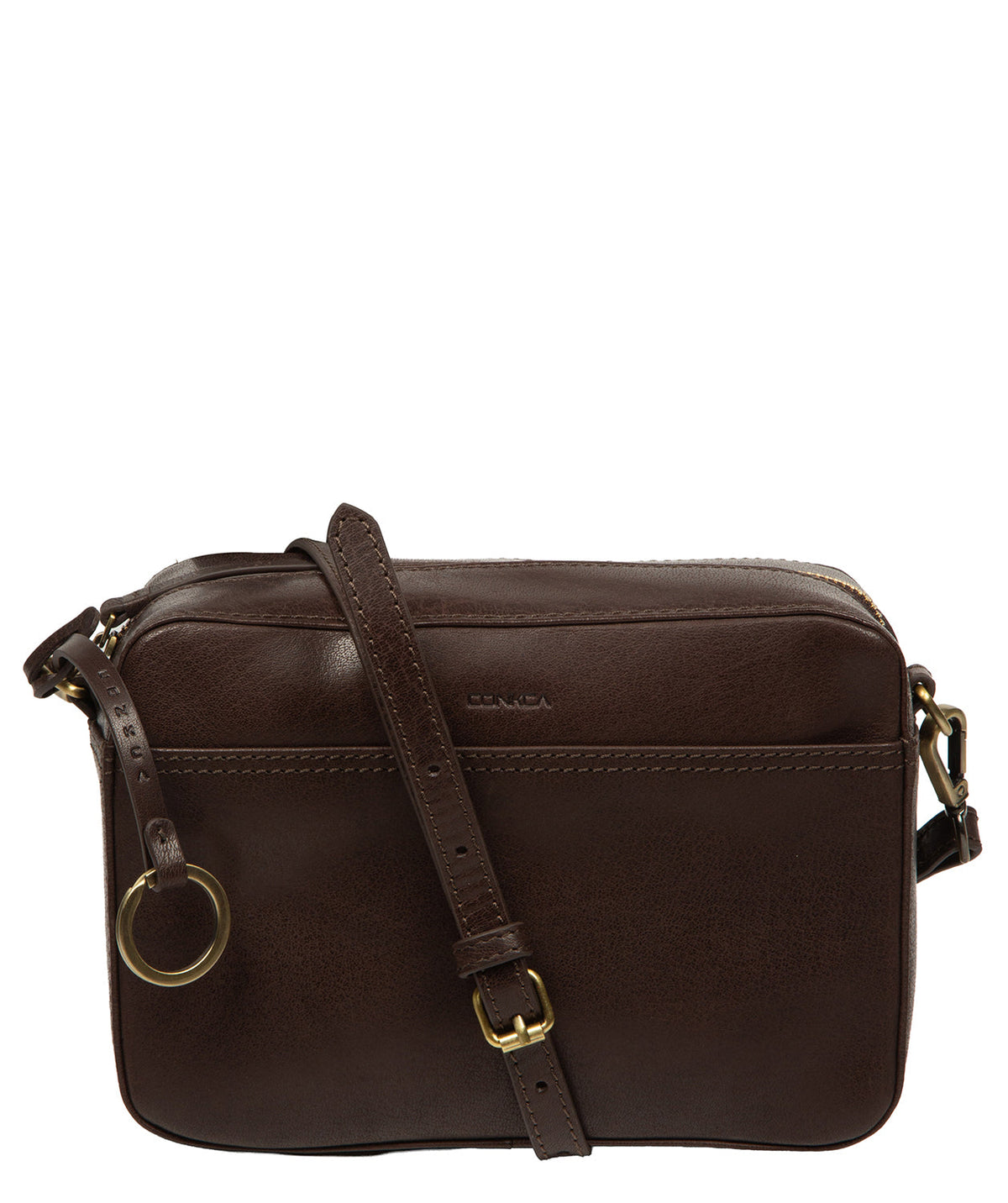 Meadow crossbody bag side profile with adjustable leather strap