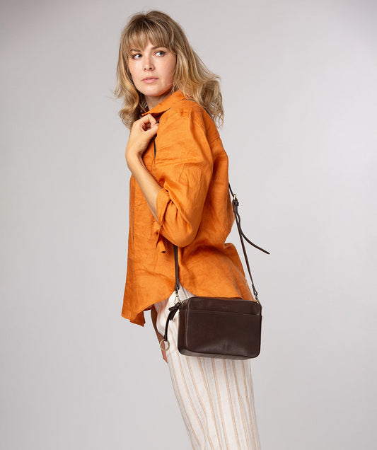 Conkca London Meadow cocoa leather crossbody bag front view