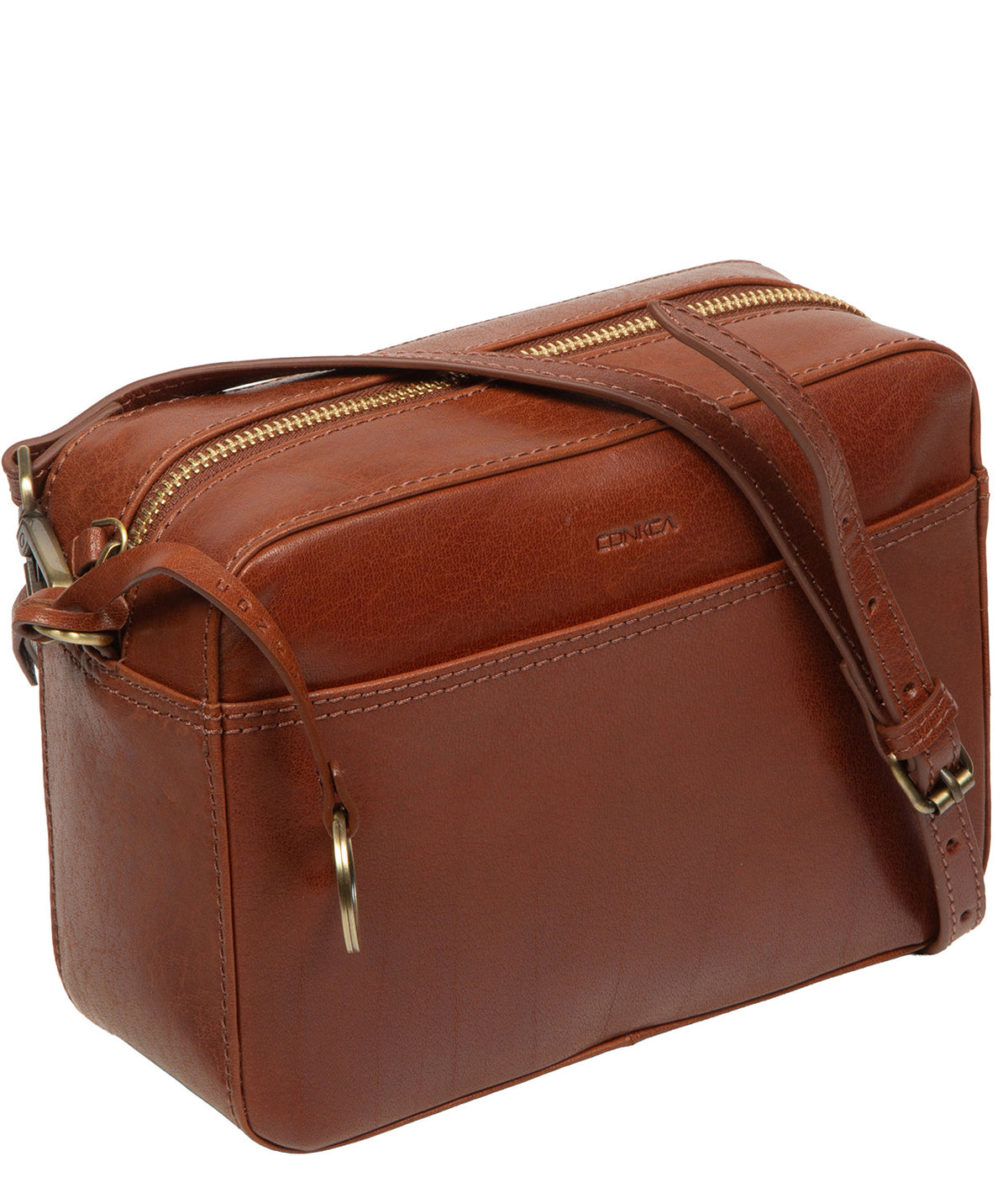 Exterior slip pockets and minimalist Conkca charm detail