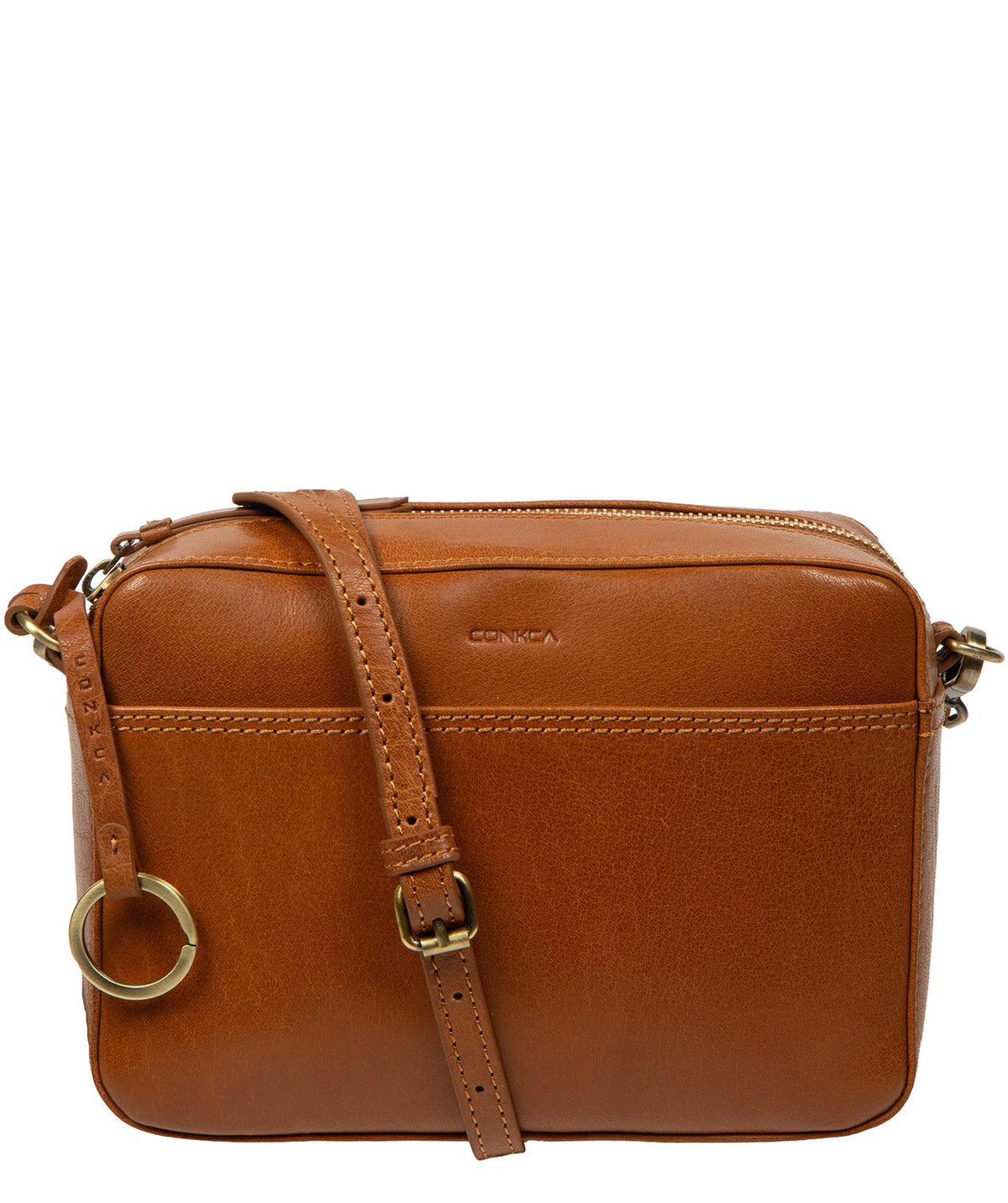 Conkca London Meadow dark tan leather crossbody bag front view