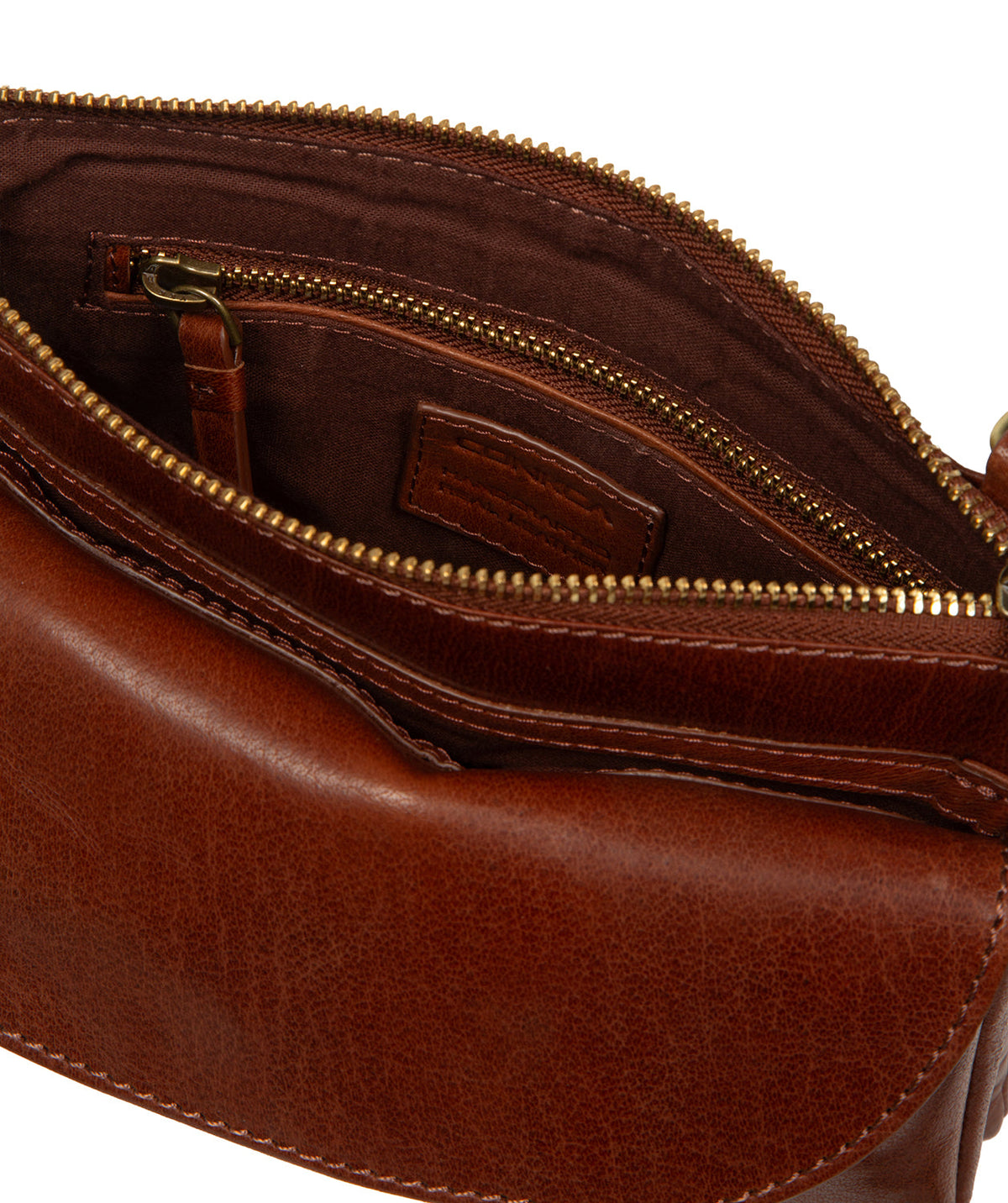 Front press-stud fold-over pocket and hidden slip pocket