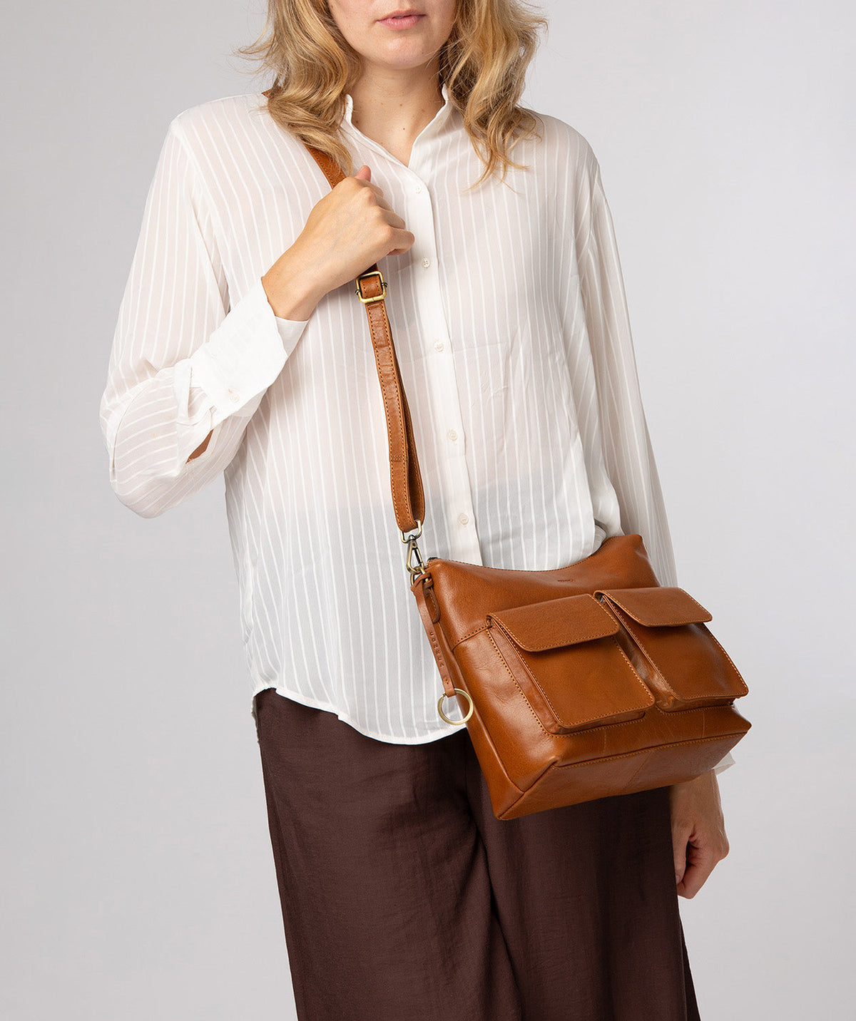'Snowdrop' Dark Tan Leather Shoulder Bag