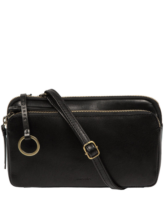 Conkca London Birdy black leather crossbody bag front view