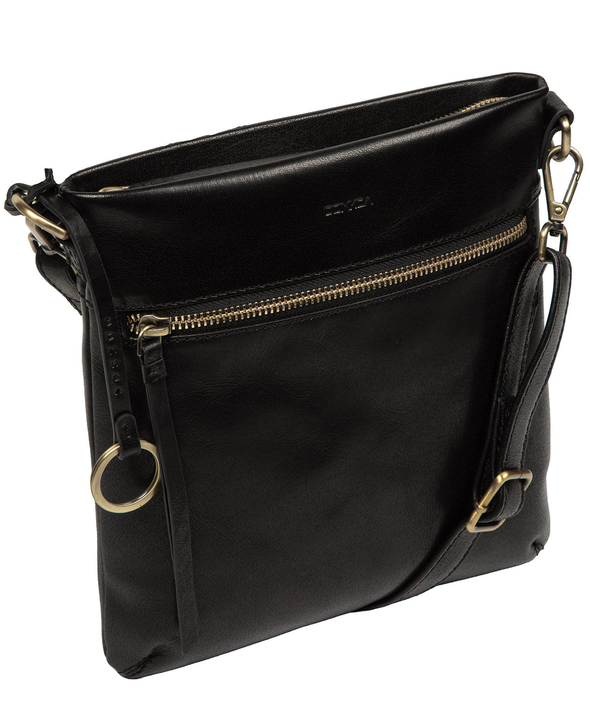 Rear slip pocket and exterior zipped pocket detail