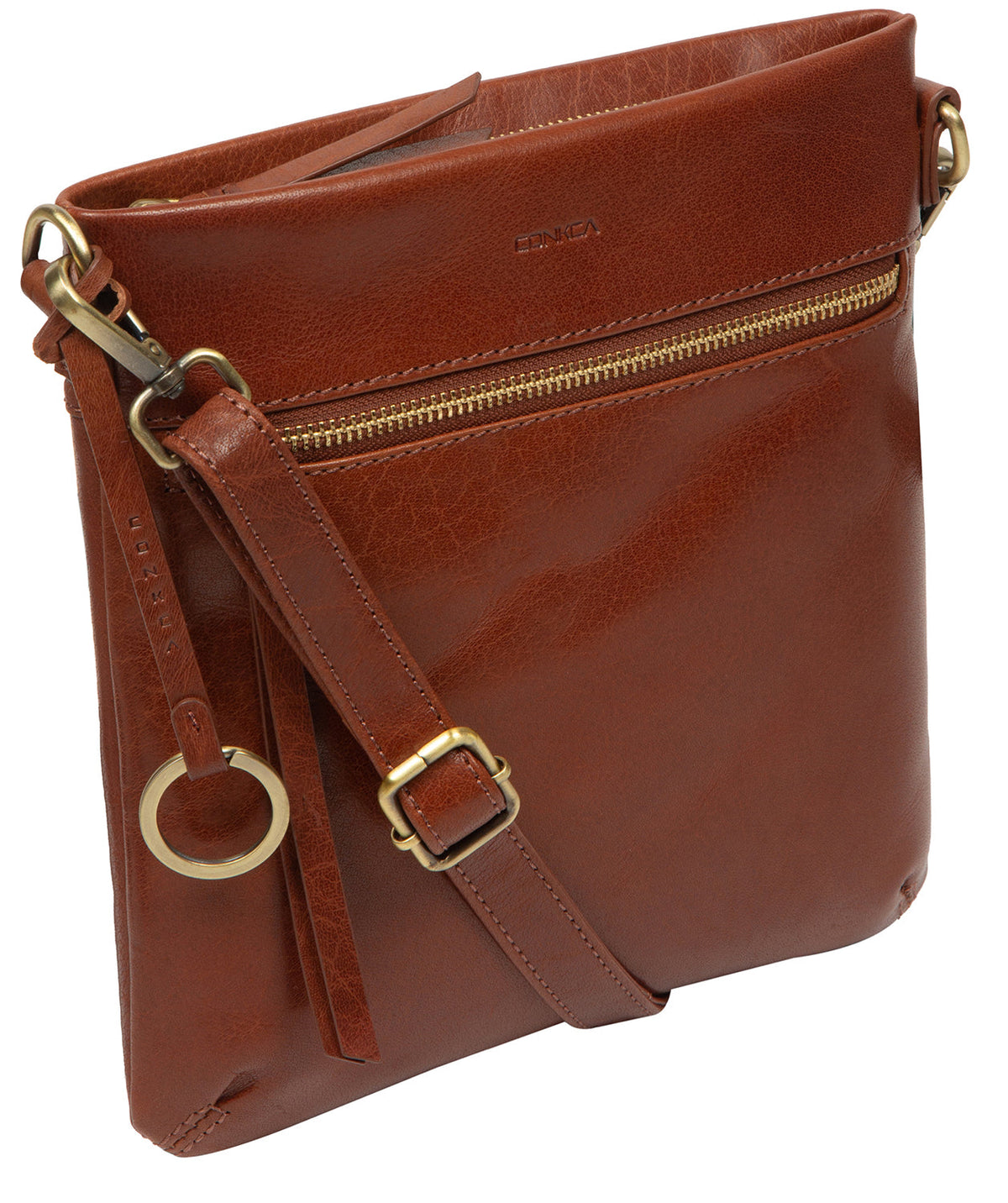 Brass metal zips and embossed Conkca logo