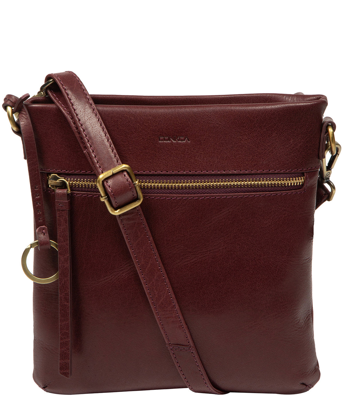 Dove crossbody bag side profile with adjustable leather strap