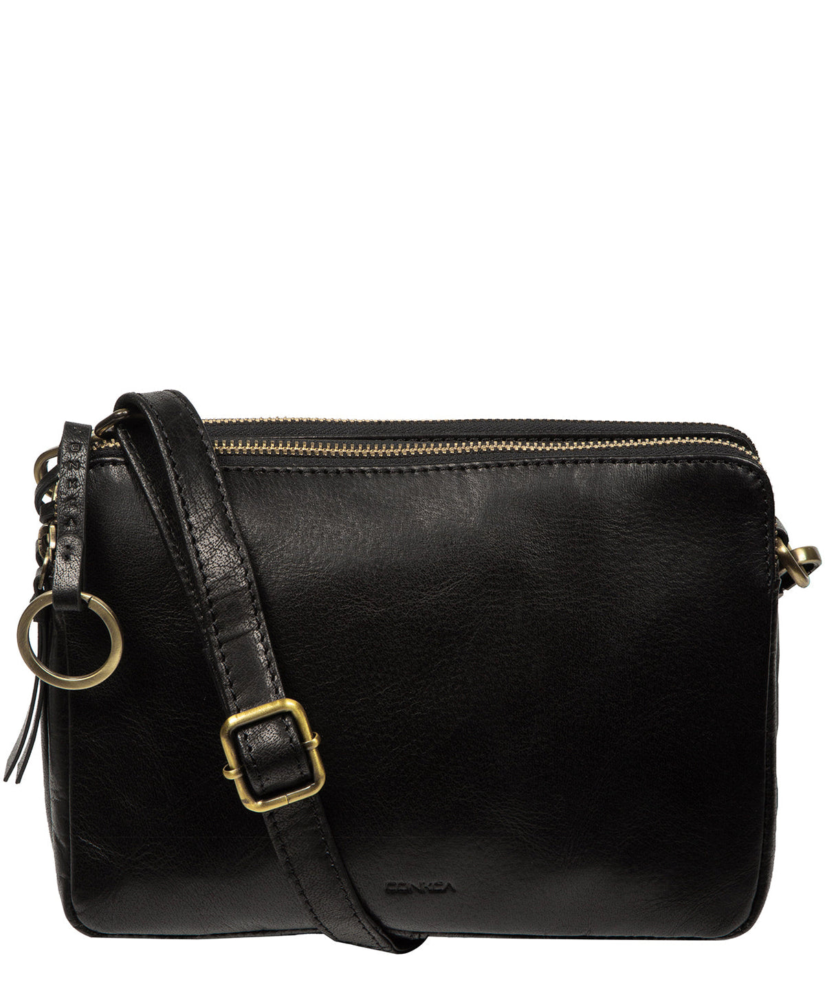 Robin crossbody bag side profile showing leather texture