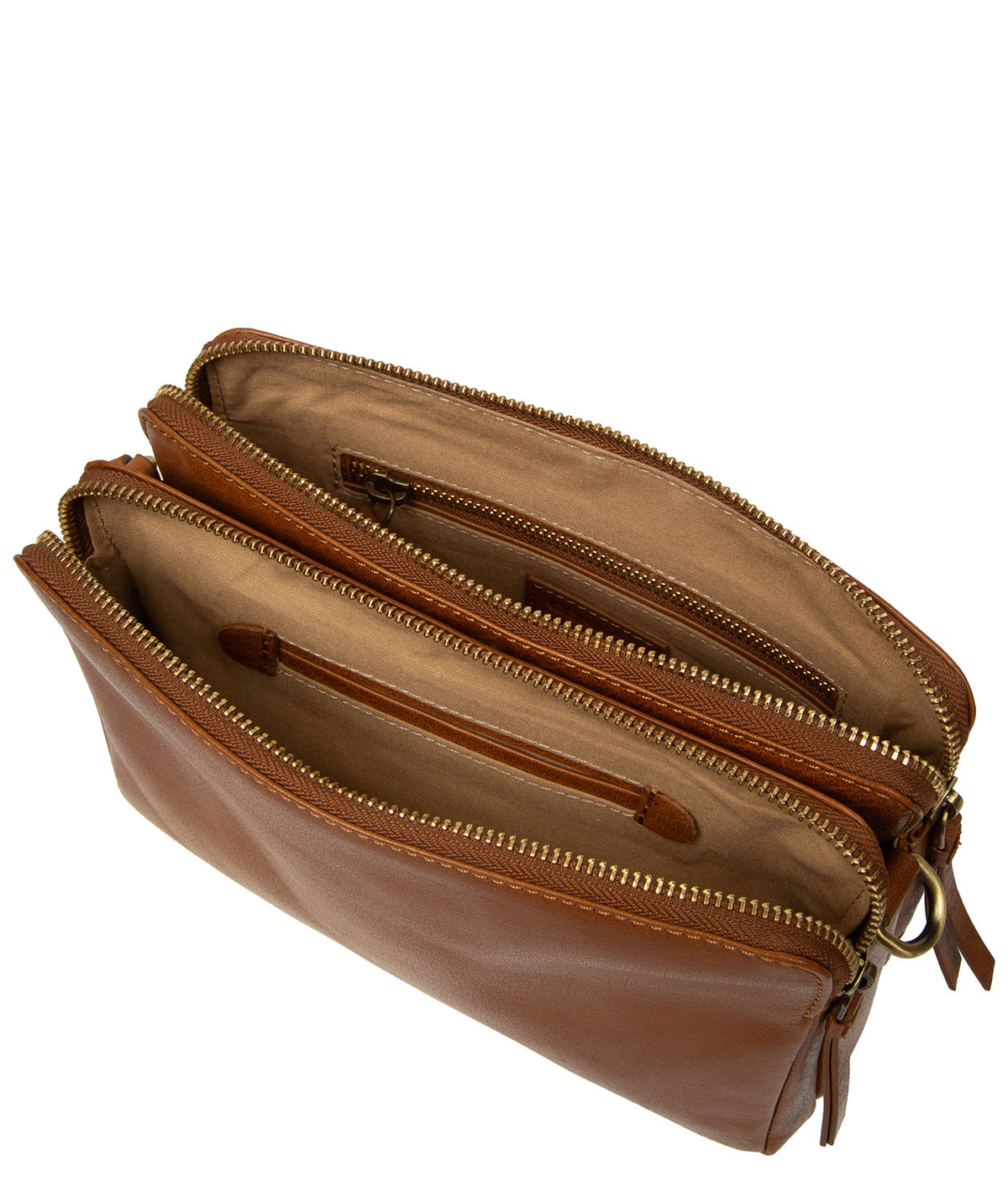 Embossed Conkca logo on dark tan leather
