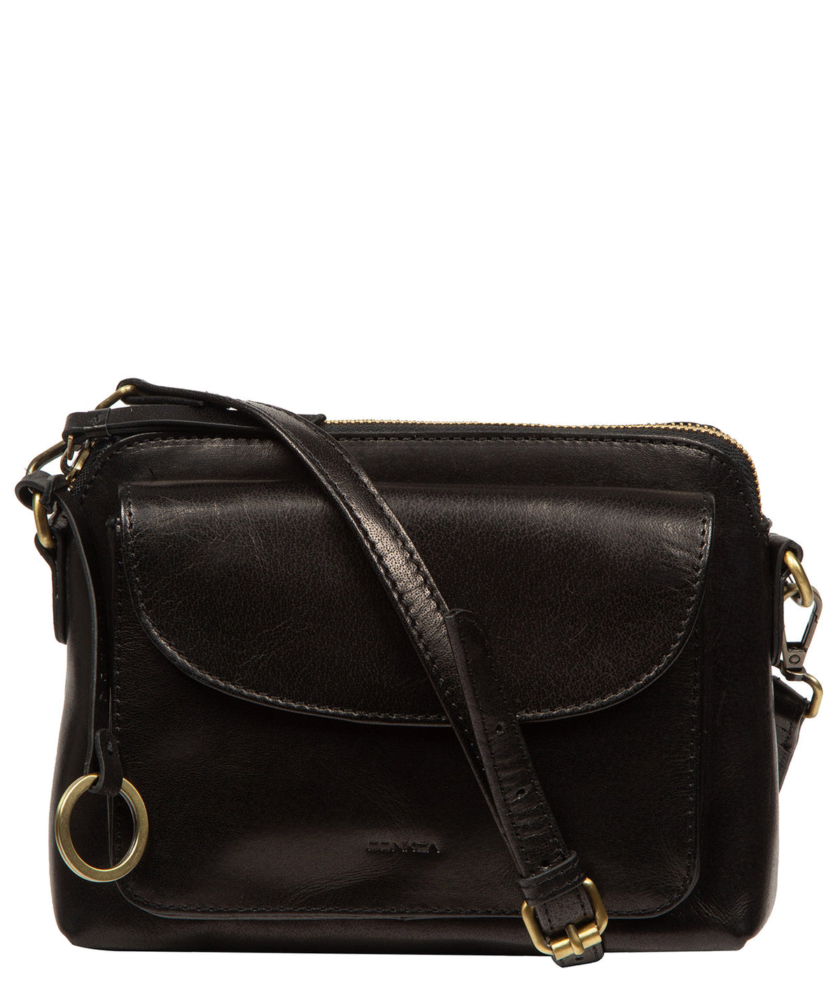Conkca London Starling black leather crossbody bag front view