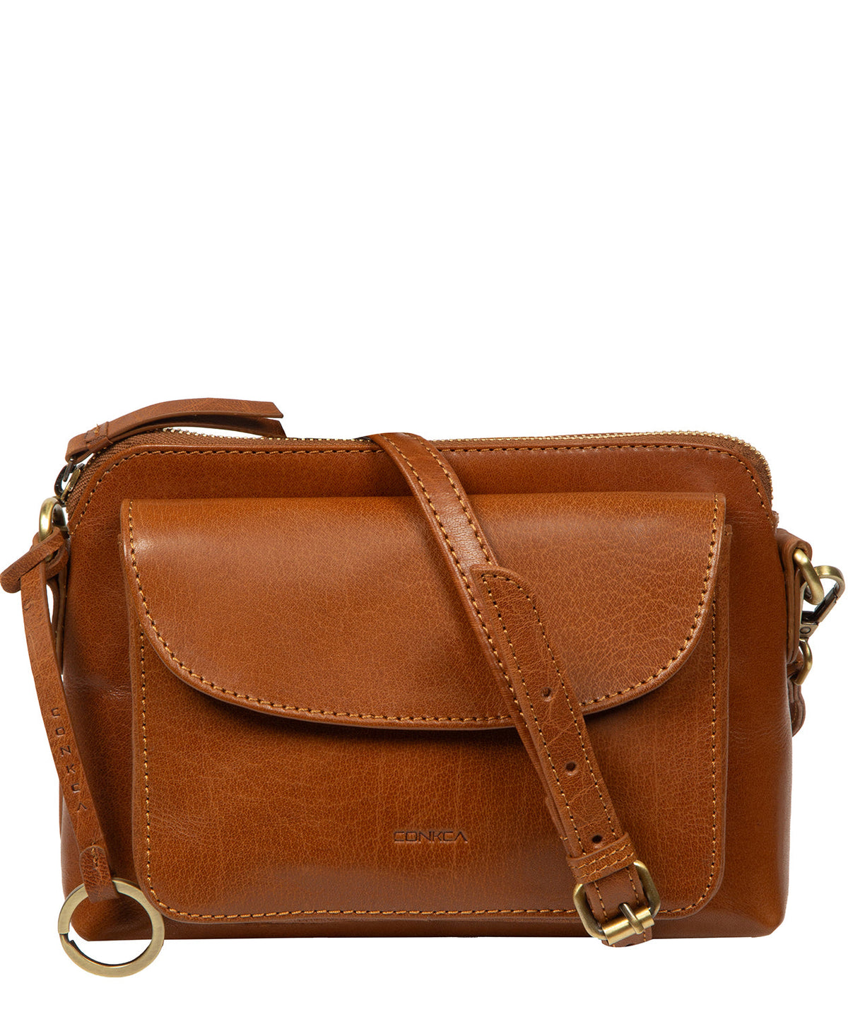 Conkca London Starling dark tan leather crossbody bag front view