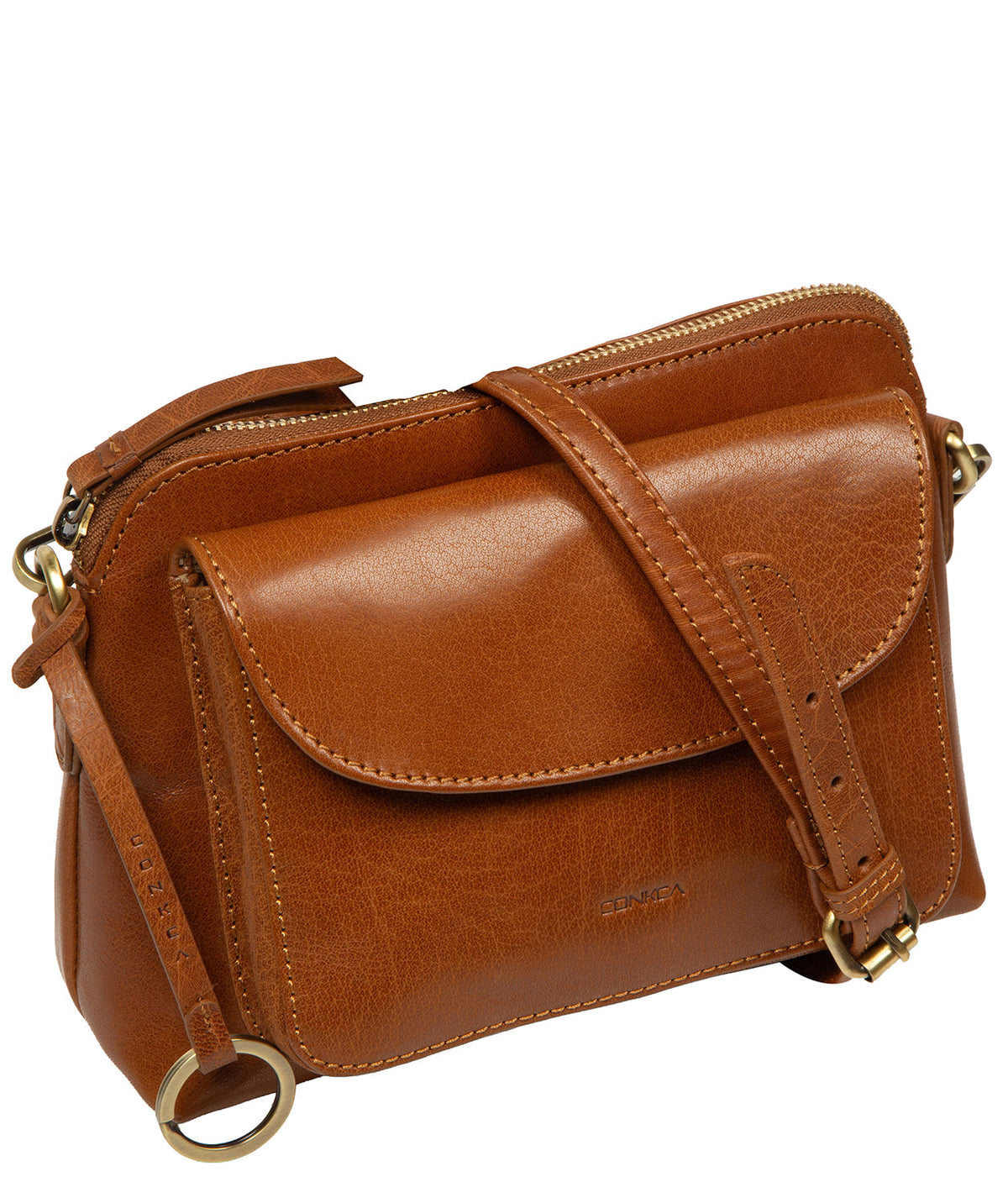 Exterior fold-over top slip pocket with press stud fastener