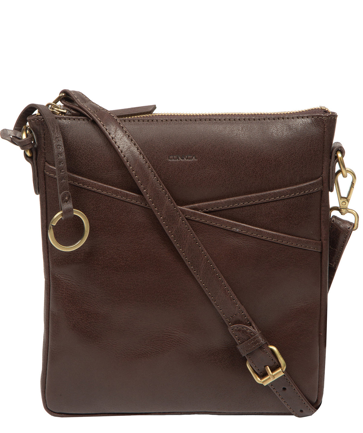 Conkca London Holly cocoa leather crossbody bag front view