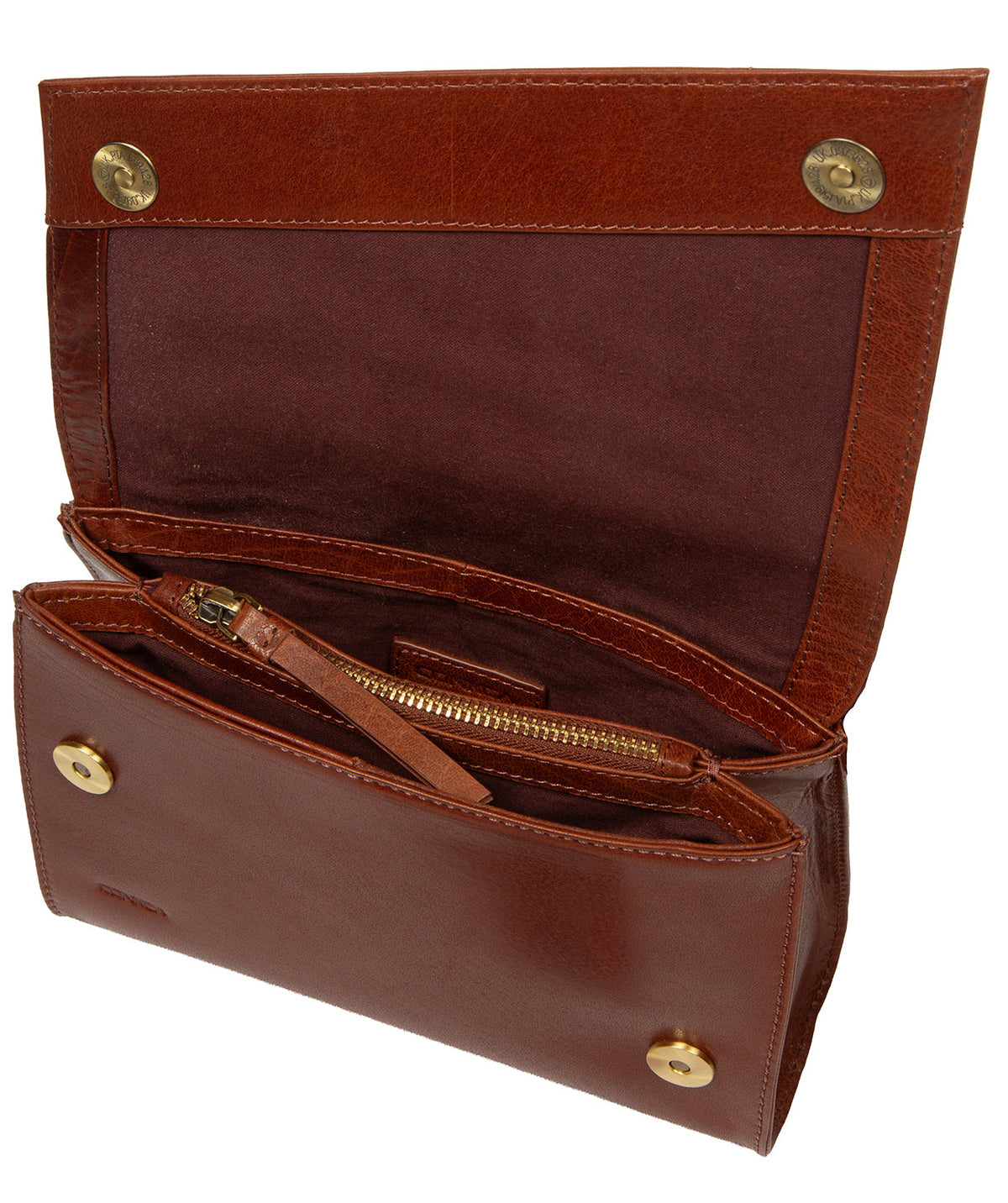 Brass-coloured metal zips and exterior slip pocket