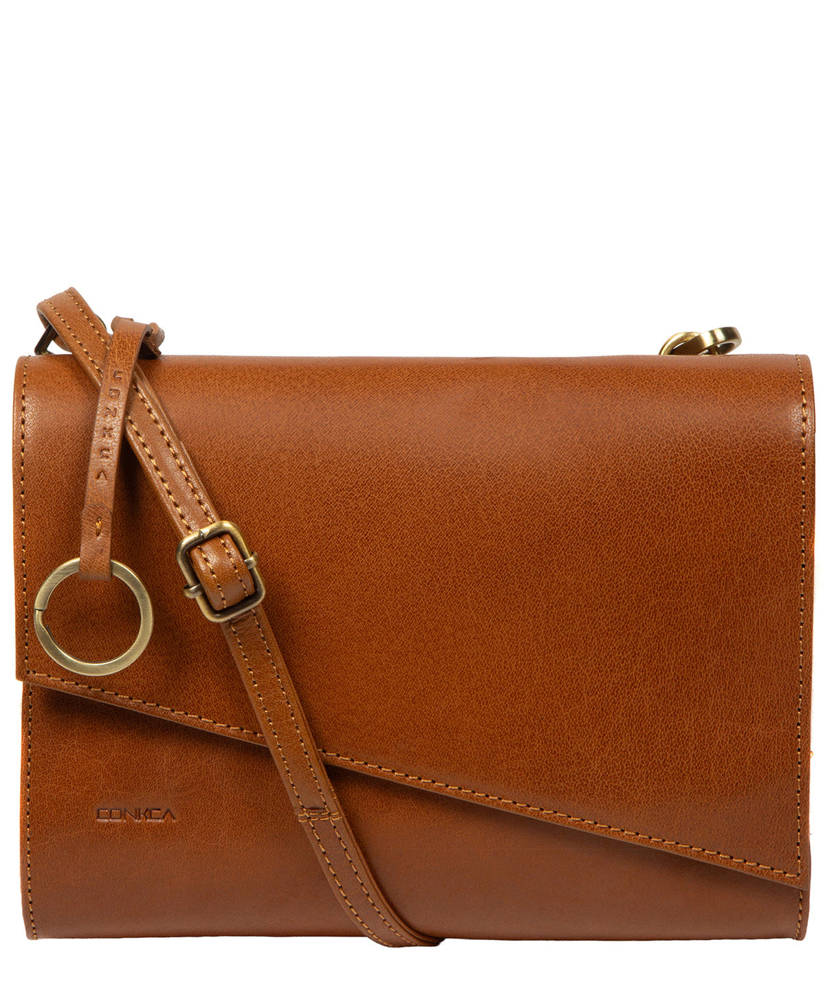 Conkca London Heron dark tan leather crossbody bag front view
