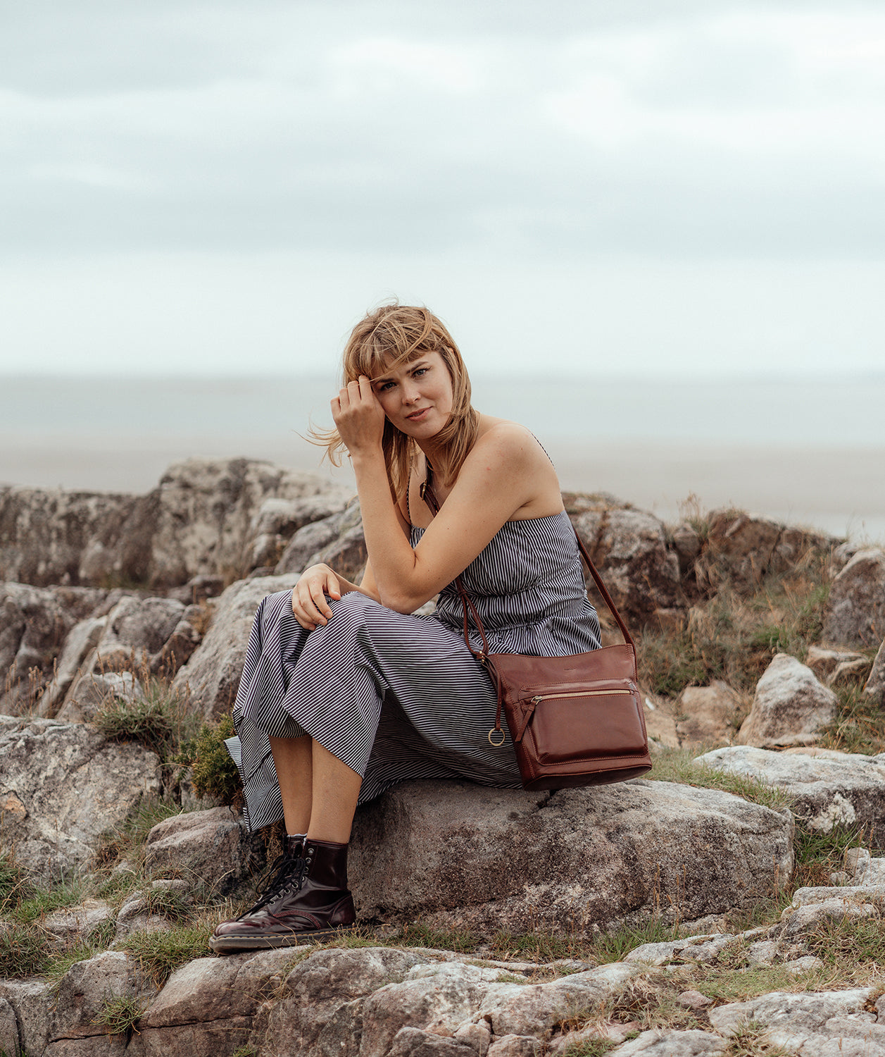 'Zinnia' Conker Brown Leather Cross Body Bag